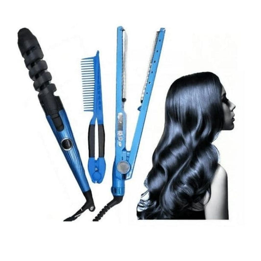 Combo plancha, rizador y peine d cabello